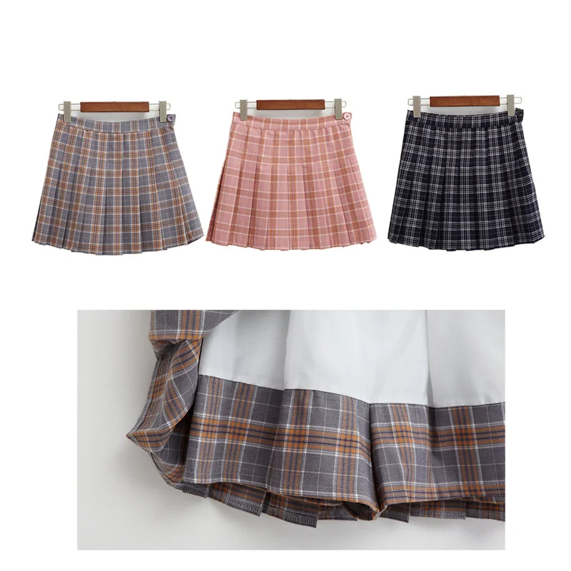 harajuku skirts womens 2018 korean summer style new plaid pleated skirt rock kawaii high waist fashion women clothing linen skirt natural