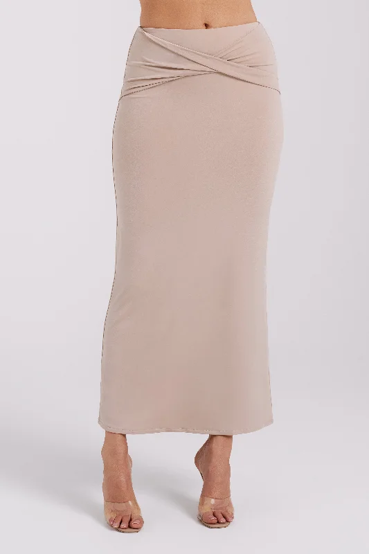 Ceri Maxi Twist Skirt - Taupe wool skirt thick