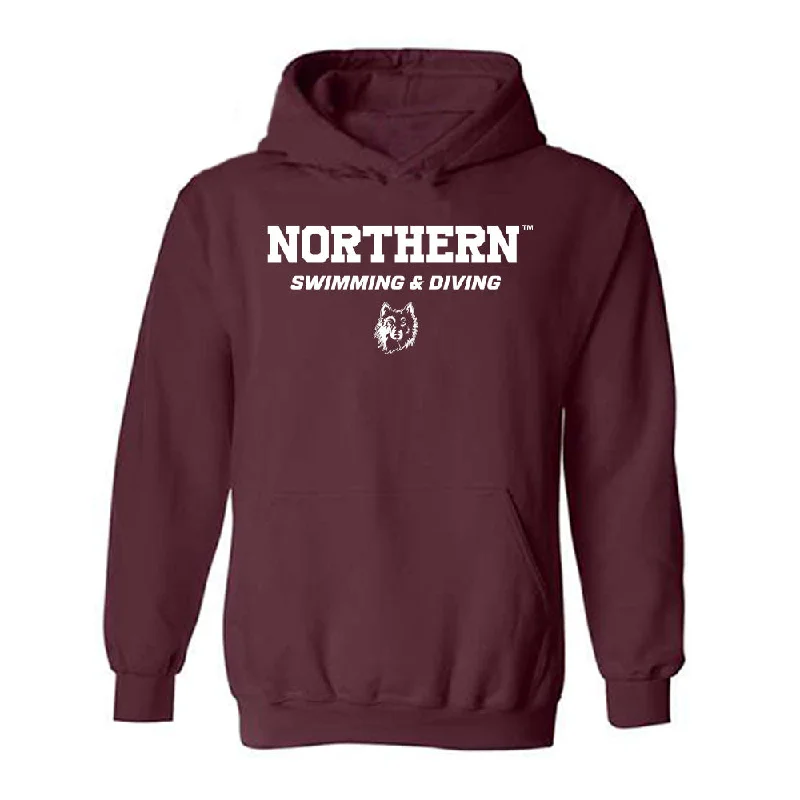 NSU - NCAA Women's Swimming & Diving : Haley Osborne - Maroon Classic Hooded Sweatshirt Hoodie with Metallic Shiny Futuristic NSU - NCAA Women's Swimming & Diving : Haley Osborne - Maroon Classic Hooded Sweatshirt Hoodie with Metallic Shiny Futuristic
