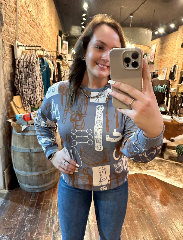 Tackroom Talks Crewneck Sweatshirt Hoodie with Hem Applique Textured Unique