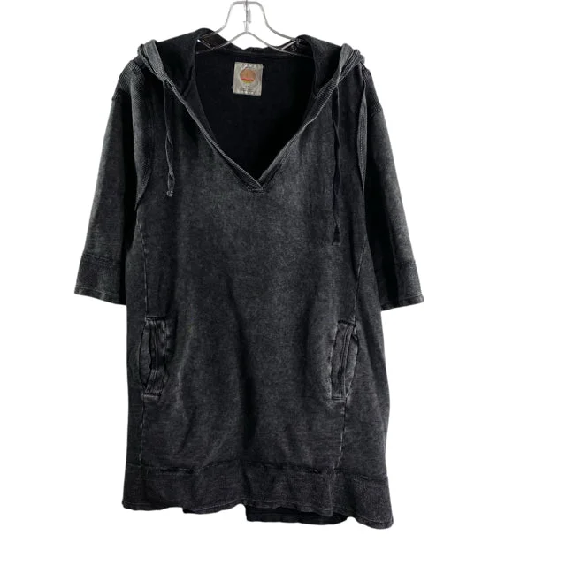 DAILY PRACTICE Size PETITE MEDIUM Gray Pockets 3/4 Sleeve Hoodie Cotton TOP Hoodie with Belted Waist Structured Tailored DAILY PRACTICE Size PETITE MEDIUM Gray Pockets 3/4 Sleeve Hoodie Cotton TOP Hoodie with Belted Waist Structured Tailored