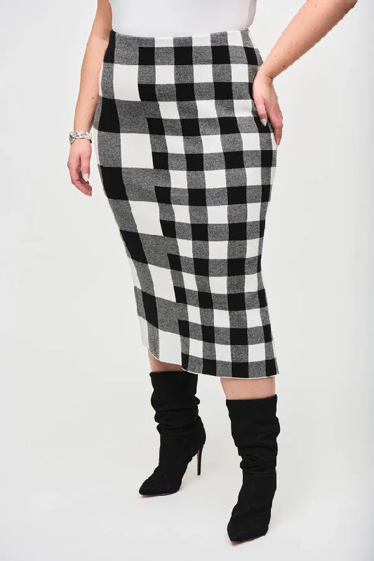 Joseph Ribkoff Plaid Jacquard Knit Skirt, Style #243947 leather skirt durable