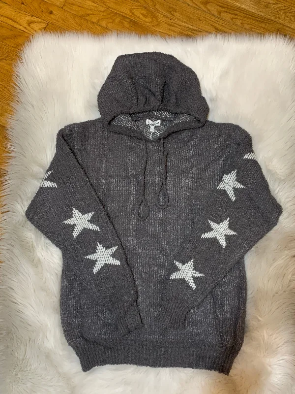 Grey sweater star sleeve hoodie Hoodie with Pocket Utility Practical