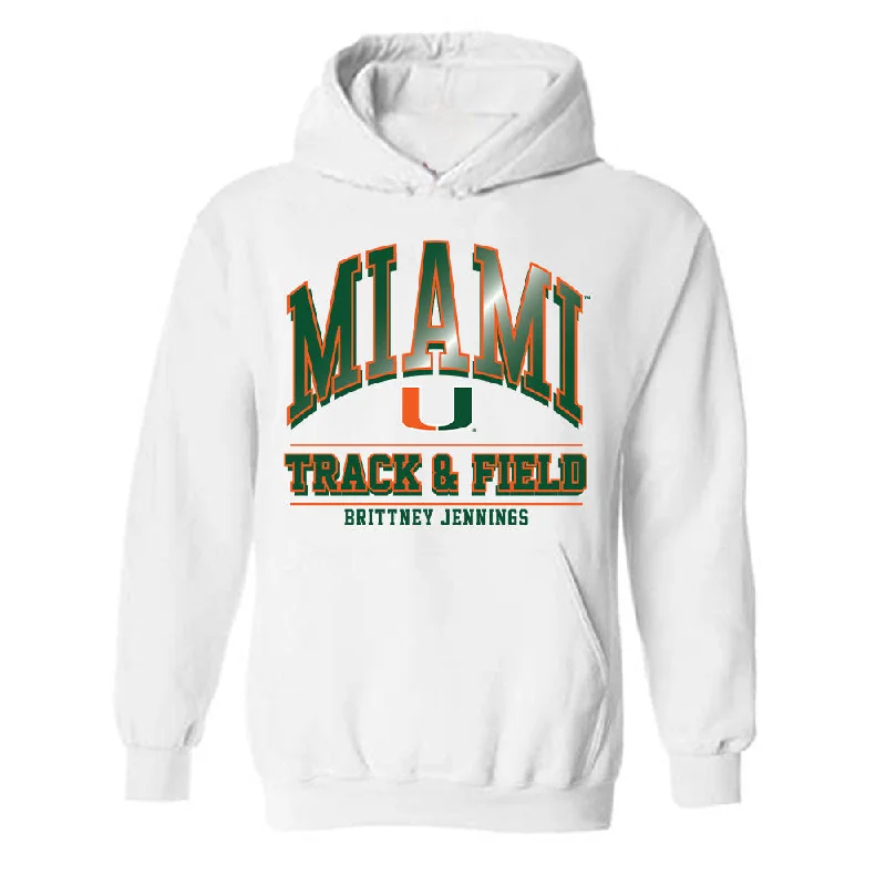 Miami - NCAA Women's Track & Field : Brittney Jennings - Classic Fashion Shersey Hooded Sweatshirt Hoodie with Drawstring Waist Adjustable Fitted