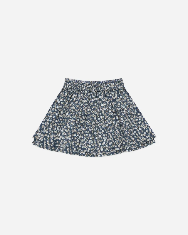 Tiered Mini Skirt || Blue Floral silk skirt luxurious