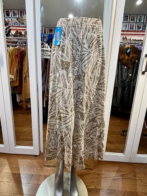 80s Beige & Brown Tropical Full Pleaded Skirt slim fit skirt