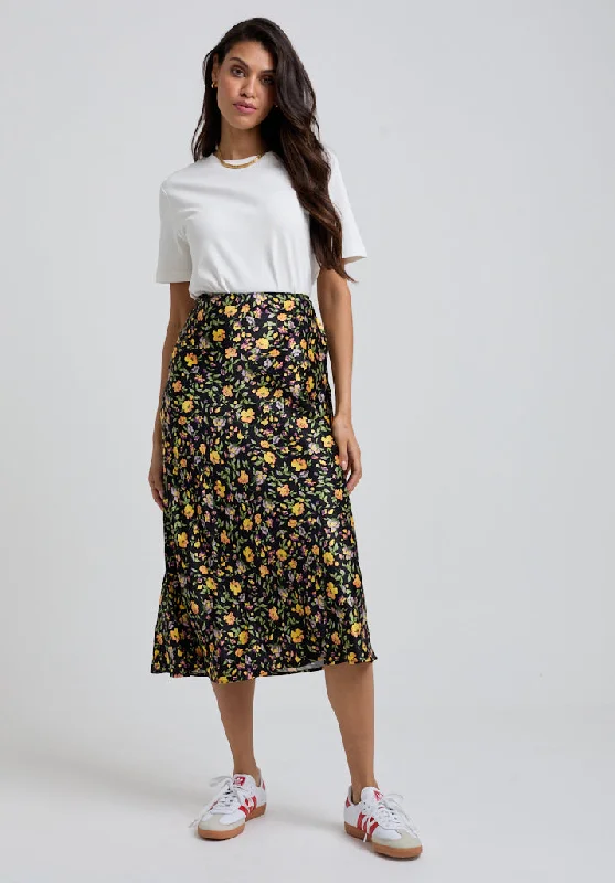 Poppy Bias Cut Floral Print Midi Skirt In Multi midi skirt versatile