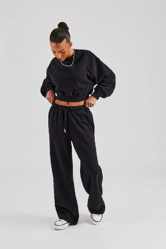Cernucci Sweatshirt & Jogger - Black Hoodie with Hem Raw Edge Edgy Unfinished