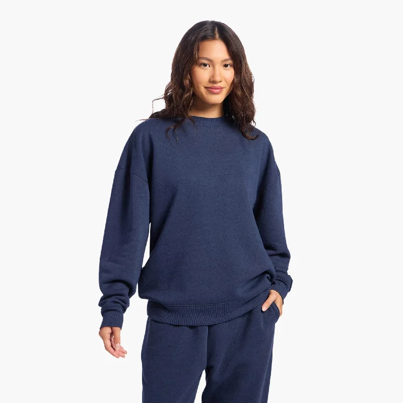 Vintage Fleece Crewneck Sweatshirt | Navy Hoodie with Drawcord Adjustable Secure