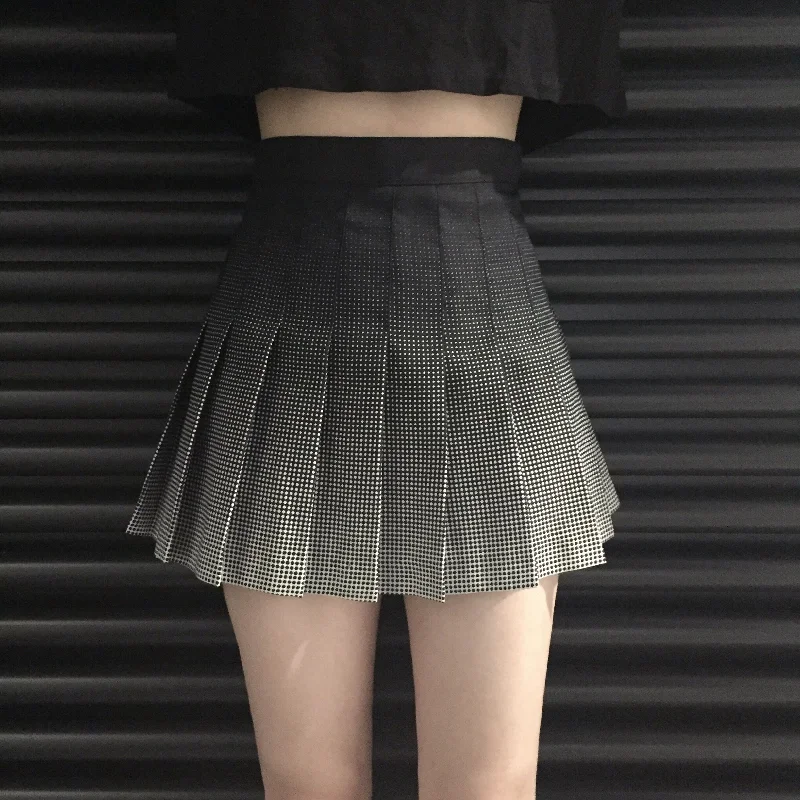 Harajuku Solar 2018 Women Autumn Summer Gradually Printed Plaid High Waist Vintage Skirts Black Preppy Style Pleated Skirts leather skirt refined