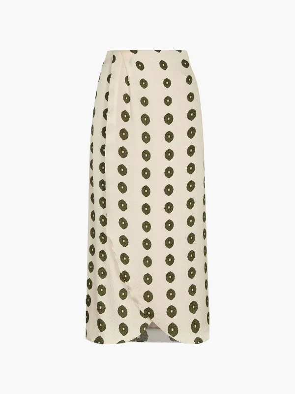 Amaime Silk Martellato Midi Skirt | Ivory Green Chintz vintage skirt charm