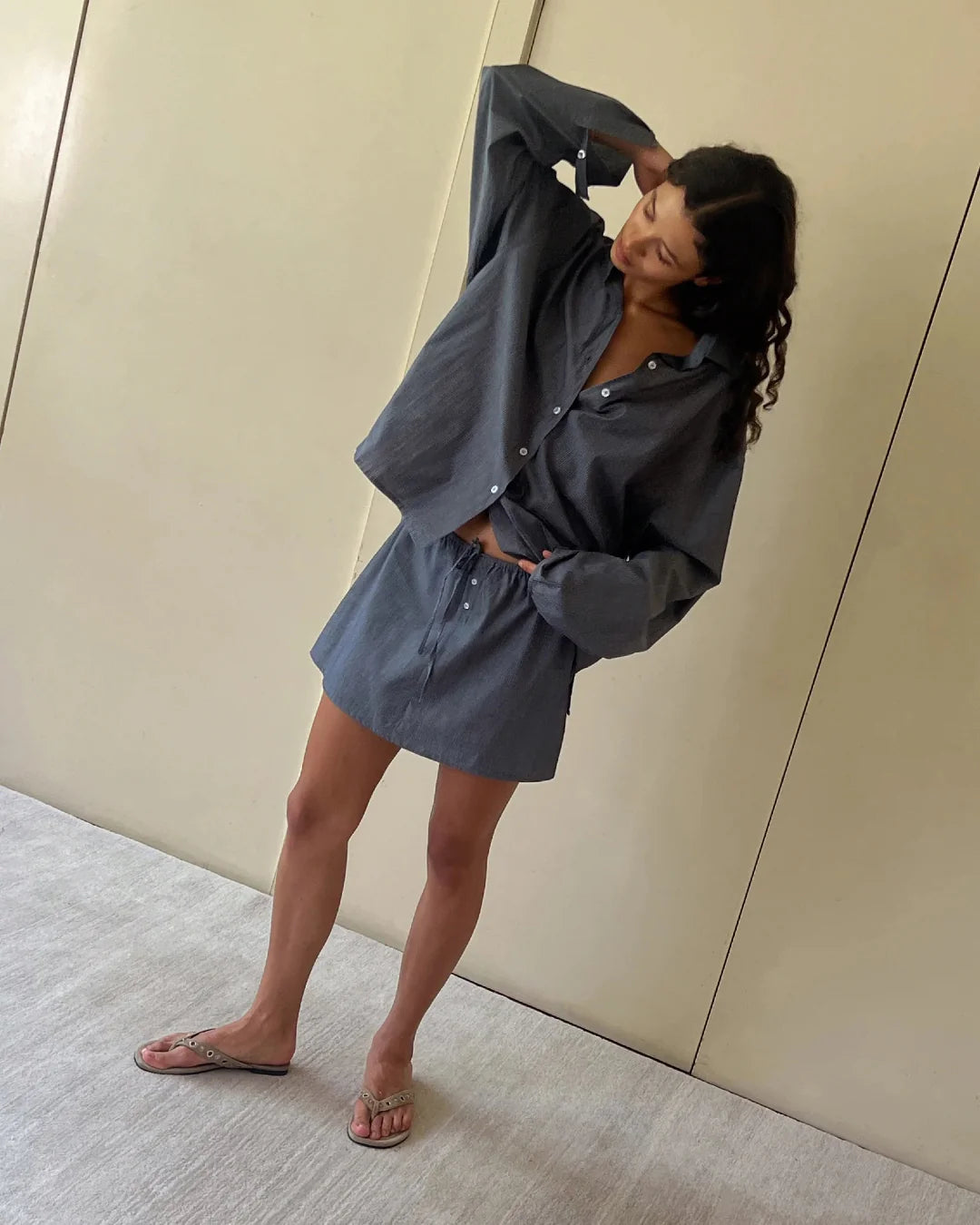 PLACKET SKIRT - BLUE PINSTRIPE silk skirt smooth