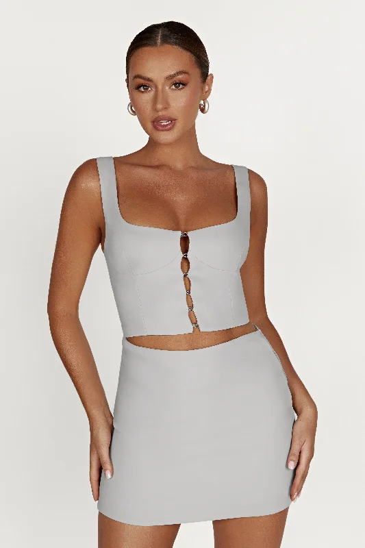 Lainey Hook And Eye Mini Skirt - Grey corduroy skirt cozy