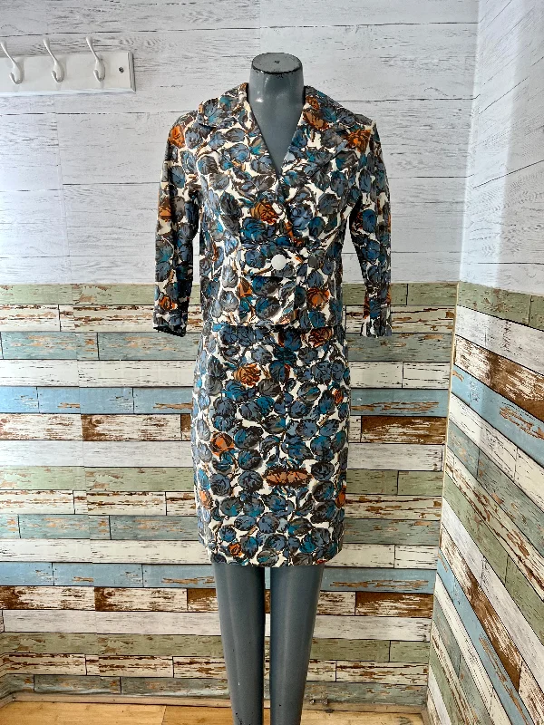 60’s Floral Pattern Skirt Set leather skirt bold