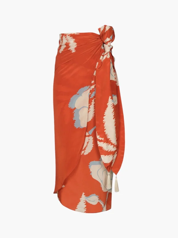 Mapara Crepe Chine Skirt | Orange Gladiolos linen skirt light