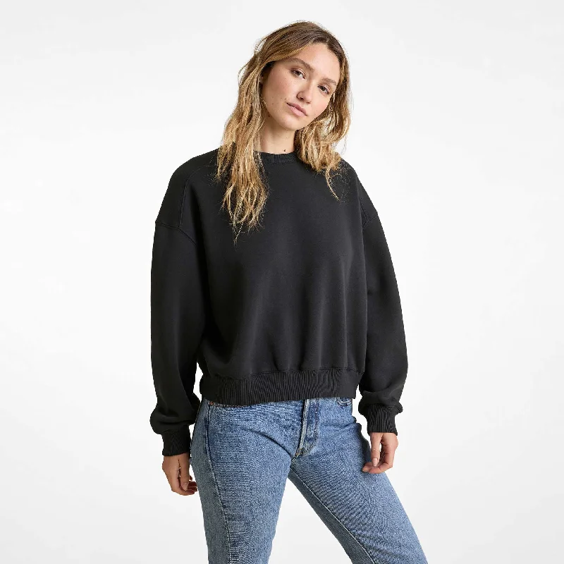 Classic Crewneck Sweatshirt | Black Hoodie with Frayed Bohemian Relaxed