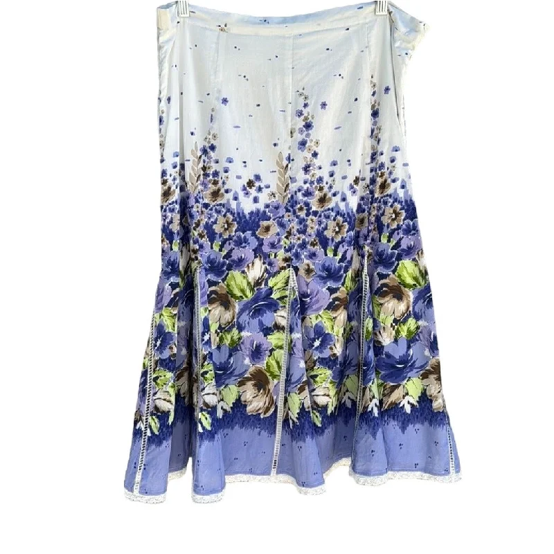Coldwater Creek Vintage Floral Boho Drop Waist Flared Hem Lace Trim Midi Skirt athletic skirt fit