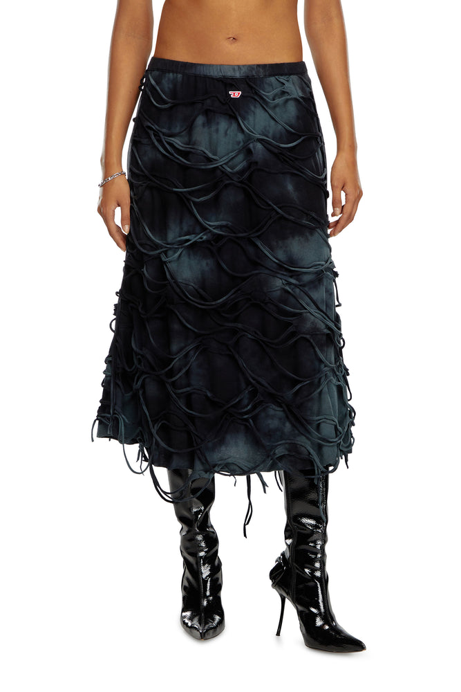 Midi skirt with floating strands patchwork skirt art