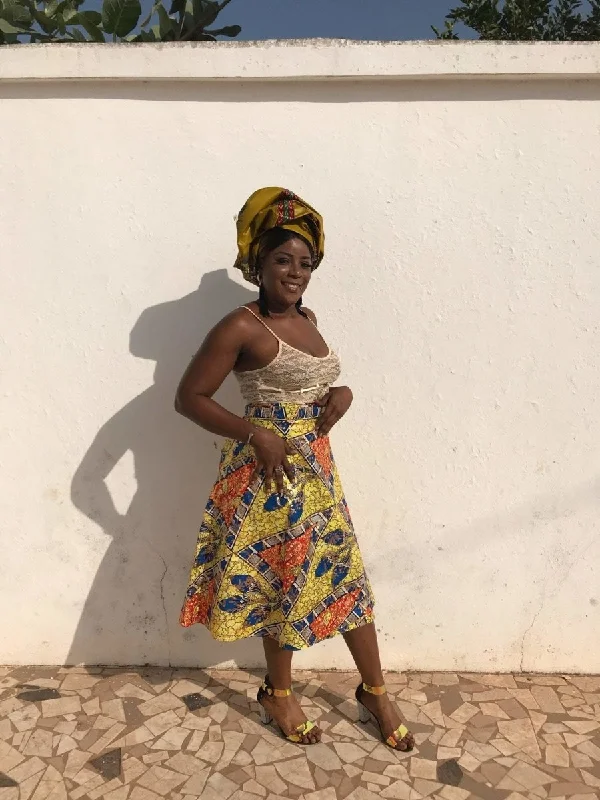 African Skirt, Wrap Skirt in Gold Ankara Print - Beach Skirt leather skirt bold