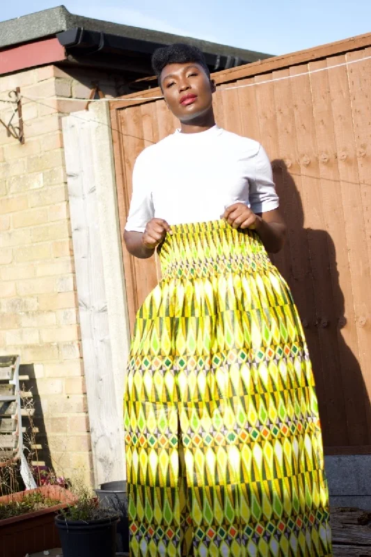 African Print Maxi Skirt in Yellow Ankara Print - Summer Skirt button skirt front