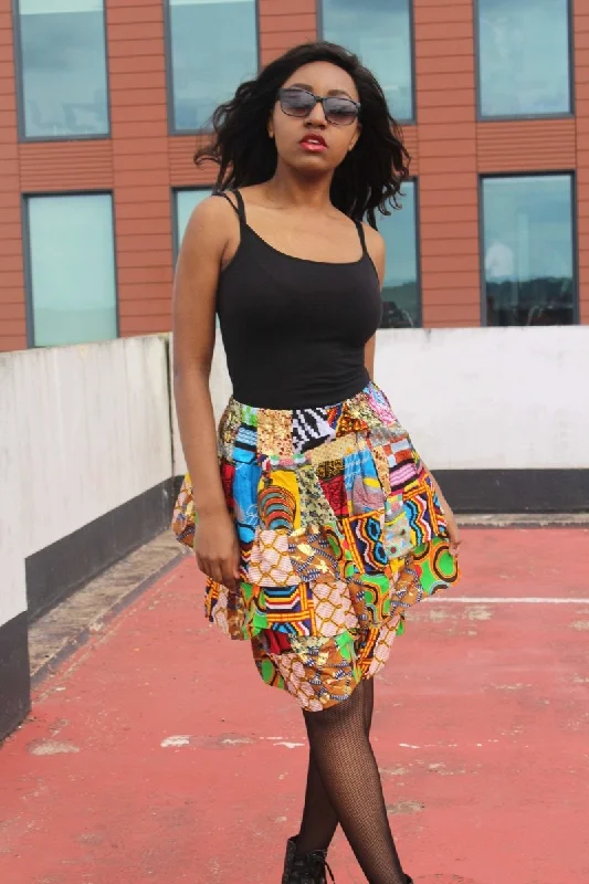 African Patchwork Skirt, Rah Rah - Festival Skirt floral skirt print
