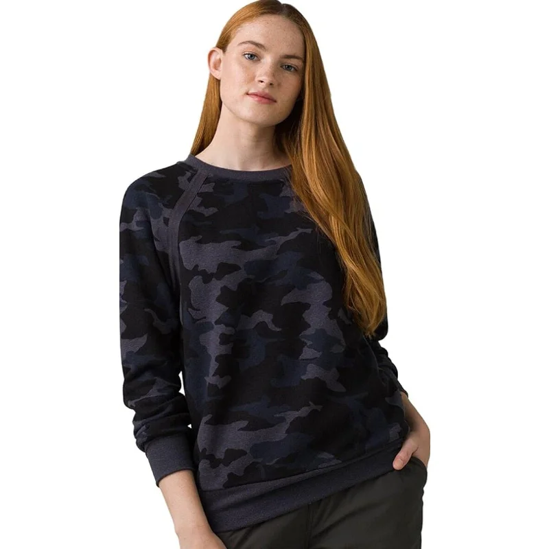 PRANA Womens Cozy Up Sweatshirt XS Black Blue Nautical Camo Crewneck NWT Hoodie with Pocket Utility Practical PRANA Womens Cozy Up Sweatshirt XS Black Blue Nautical Camo Crewneck NWT Hoodie with Pocket Utility Practical