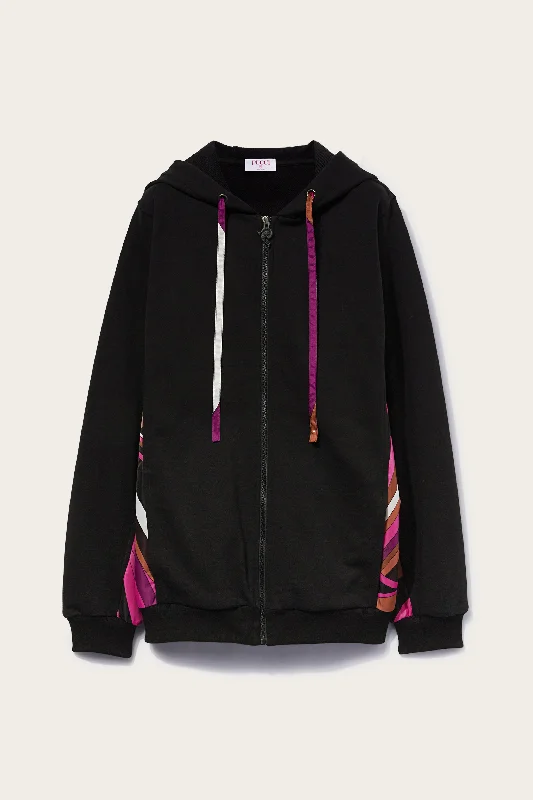 Iride-Print Hoodie Hoodie with Batwing Sleeves Loose Dramatic