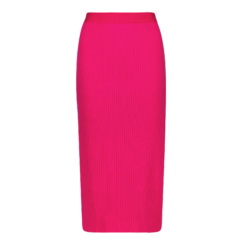 MACIE HOT PINK BODYCON MIDI SKIRT WITH GATHERS breathable skirt fabric