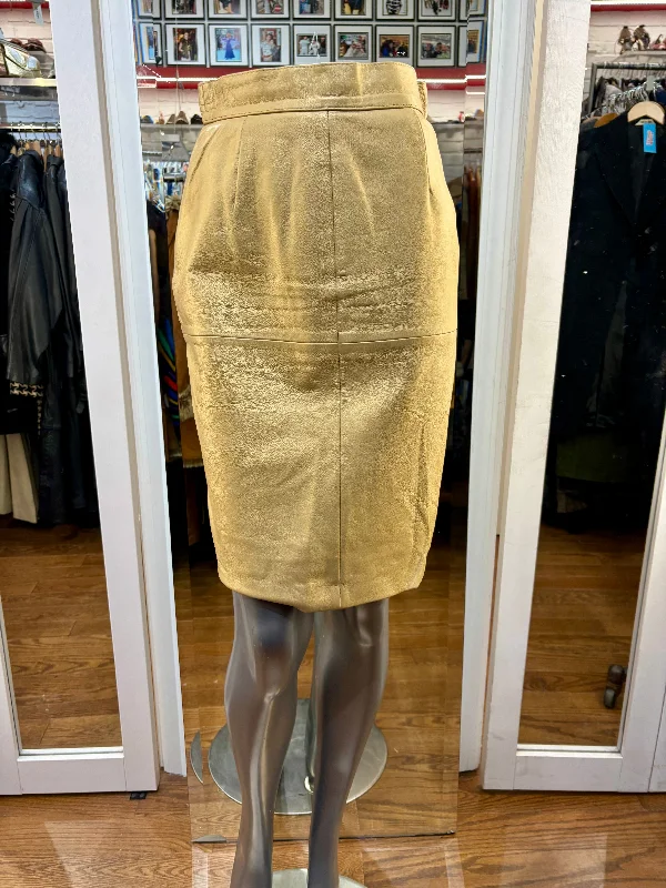 90’s Metal Gold Pencil Leather Skirt By Apart Impressions lace skirt intricate