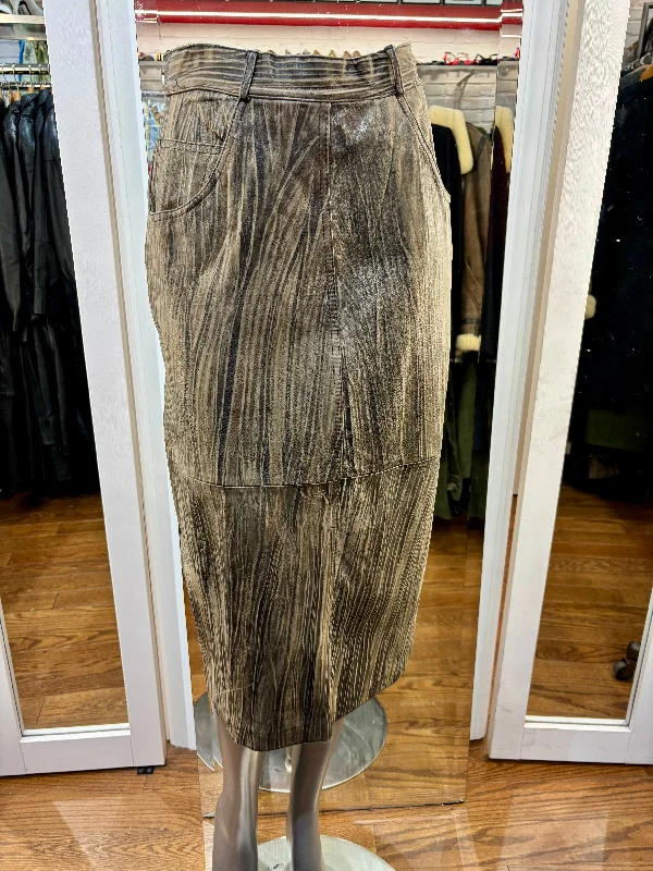 90’s Dark Green & Gray Pattern Leather Pencil Skirt satin skirt smooth