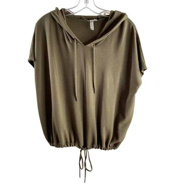 CABLE & GUAGE Size SMALL Olive Short Sleeve Hoodie Viscose Blend TOP Hoodie with High-Low Hem Asymmetrical Trendy CABLE & GUAGE Size SMALL Olive Short Sleeve Hoodie Viscose Blend TOP Hoodie with High-Low Hem Asymmetrical Trendy