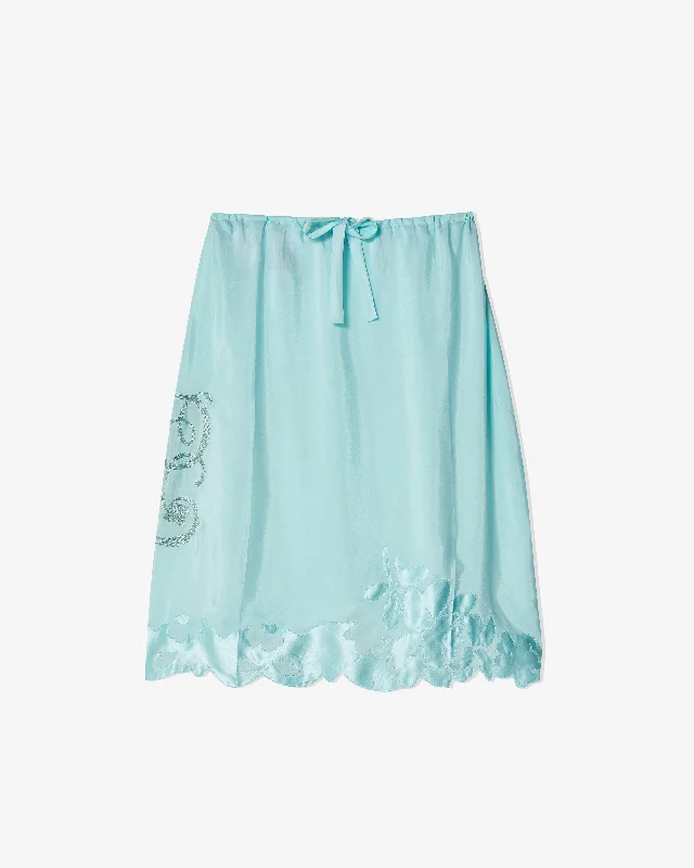 Prada - Women's Embroidered Silk Habutai Skirt - (Chlorophyll Green) slim fit skirt