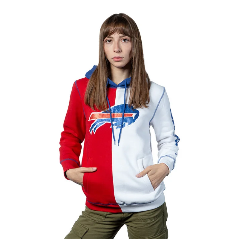 Women's New Era Bills White & Red Hoodie Hoodie with Snap Buttons Easy Quick