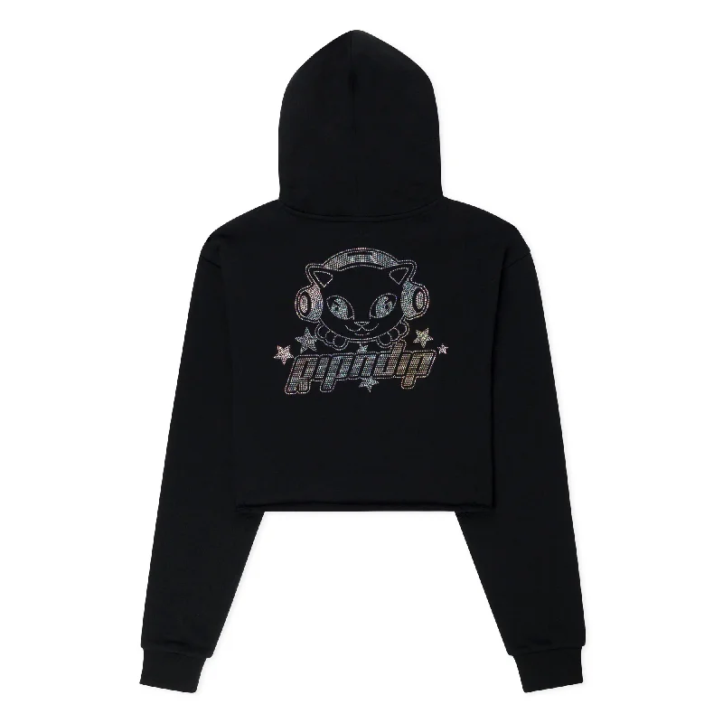 Kawaii Nerm Cropped Hoodie (Black) Hoodie with Belted Waist Structured Tailored