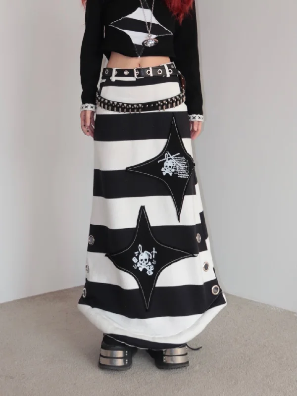 Presely Stripe Patchwork H Shape Long High Waist Skirt velvet skirt sumptuous
