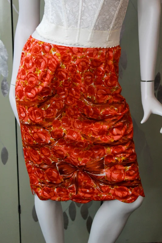 1960s Rose and Bow Print Slip Skirt, Waist 28-30" boho skirt vibe