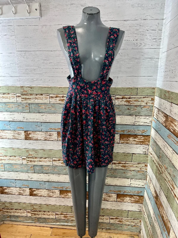 70s/80s Floral Mini Skirt With Suspenders lace skirt elegant