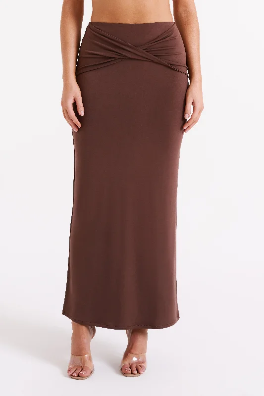 Ceri Maxi Twist Skirt - Mocha denim skirt stylish