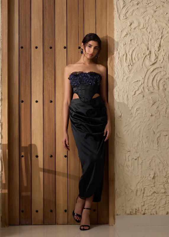 Cataleya Black Embellished Corset and Skirt Set low waist skirt