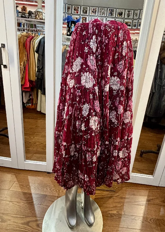 80’s Burgundy & Pink Flower Maxi Skirt By Adini wrap skirt elegant
