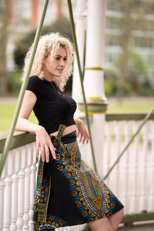 Dashiki Skirt In Black satin skirt smooth