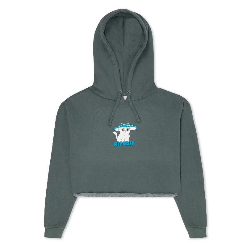 Shroom Nerm Cropped Hoodie (Charcoal) Hoodie with Drawstring Waist Adjustable Fitted
