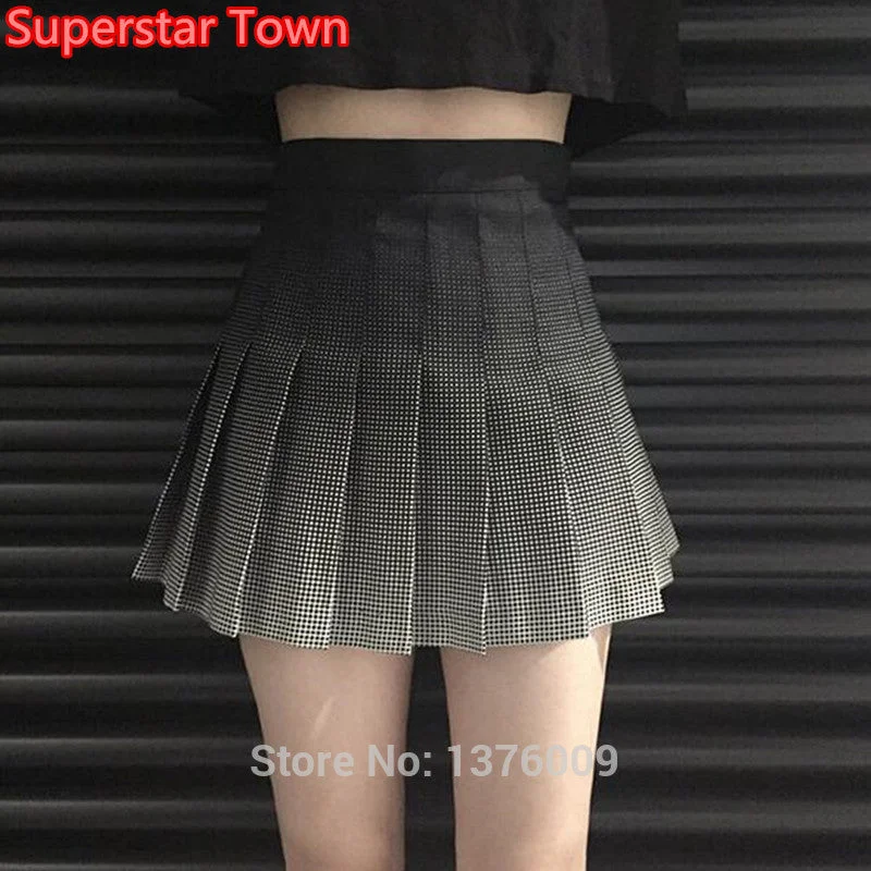 Retro Harajuku Plaid Wave Dots Skirt Women Gothic Punk Black Gradient Mini Skirts Lolita Girls Skirt lace skirt romantic