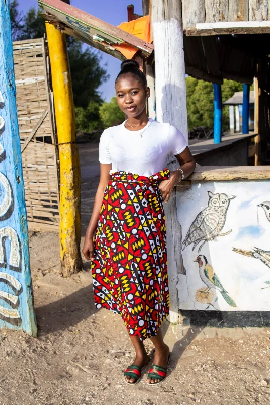 African Wrap Skirt, Maxi In Electric Red vintage skirt charm