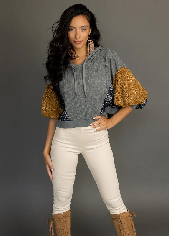 Matyson Hoodie in Dusty Teal Hoodie with Rolled Sleeves Casual Relaxed