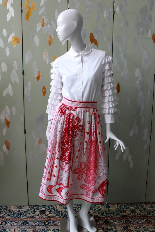 Vintage 1960s Emilio Pucci Pink Printed Cotton Skirt, Small ruffled skirt detail