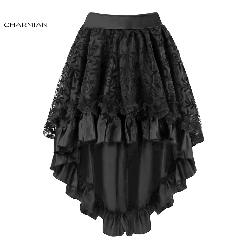 Charmian Women's Steampunk Gothic Vintage Skirt Black Floral High Low Skirt Sexy Wedding Party Lace Skirt with Zipper velvet skirt sumptuous
