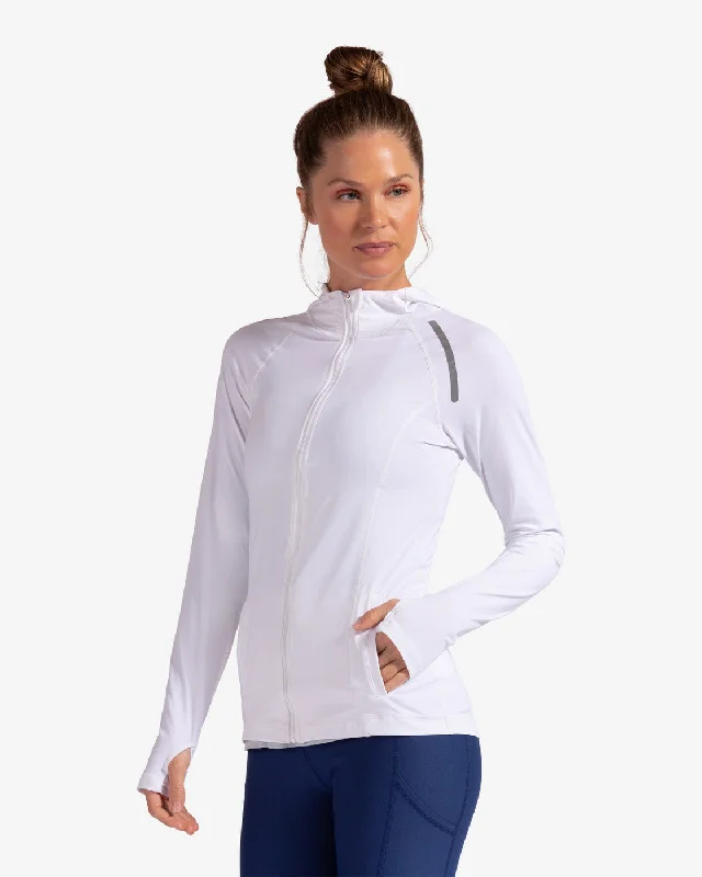 BloqUV: Women's UPF 50 Hoodie Jacket (9015) - White Hoodie with Ribbed Neckline Snug Warm BloqUV: Women's UPF 50 Hoodie Jacket (9015) - White Hoodie with Ribbed Neckline Snug Warm