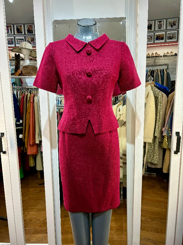 60’s Cranberry 2 Piece Short Sleeve Skirt Set denim skirt fashionable