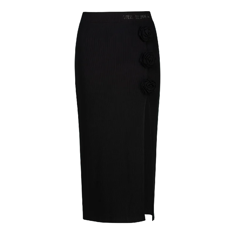 SADIE BLACK BODYCON SKIRT WITH ROSE athletic skirt fit